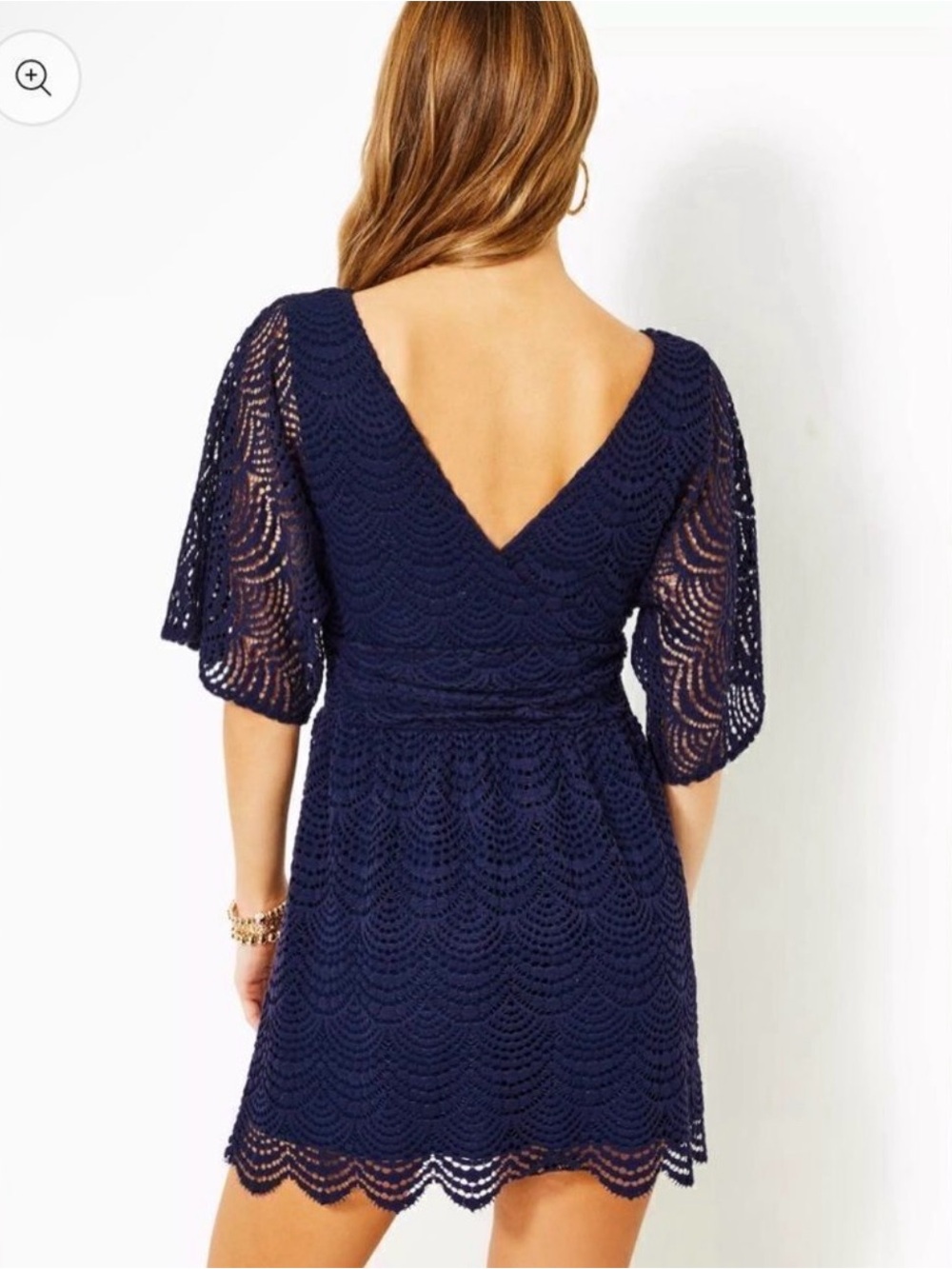 Lilly Pulitzer Navy Crochet V‑Neck Mini Romper Dress with Scallop Hem - Picture 3 of 6